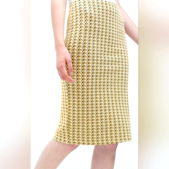 Zara Jacquard Midi Pencil Tube Skirt Yellow, White, Black Size Large - Picture 1 of 9